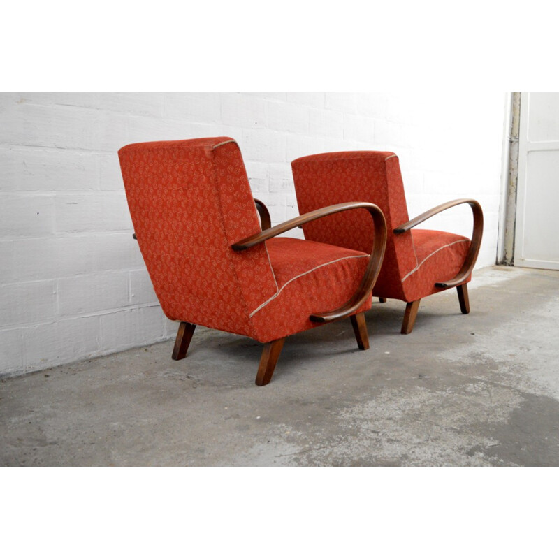 Pair of mid-century red easy chairs, Jindrich HALABALA - 1950s