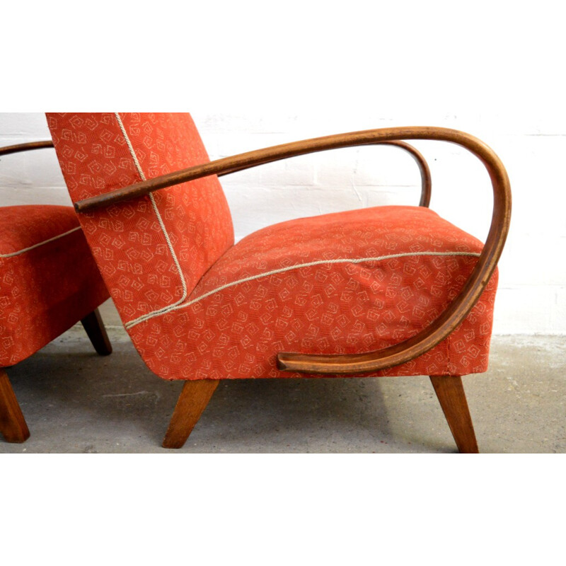 Pair of mid-century red easy chairs, Jindrich HALABALA - 1950s