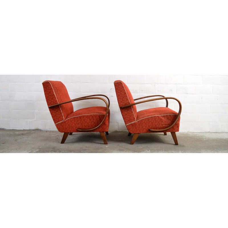Paire de fauteuils vintage rouges, Jindrich HALABALA - 1950