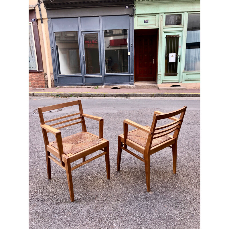 Pair of vintage oak armchairs René Gabriel 1950