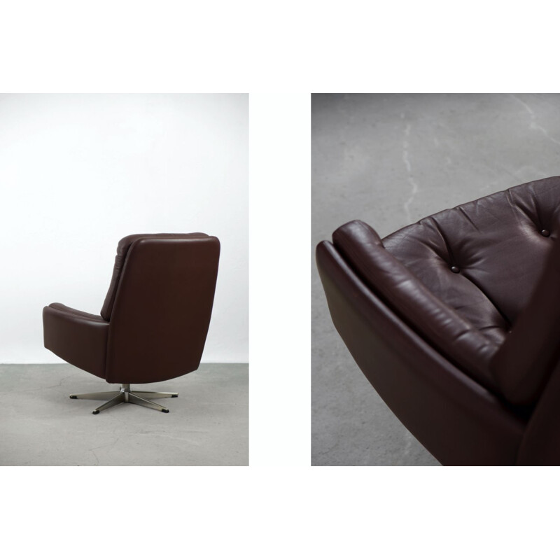 Mid-Century Brown Leather Swivel Armchair by Farstrup Møbler Danish 1960s