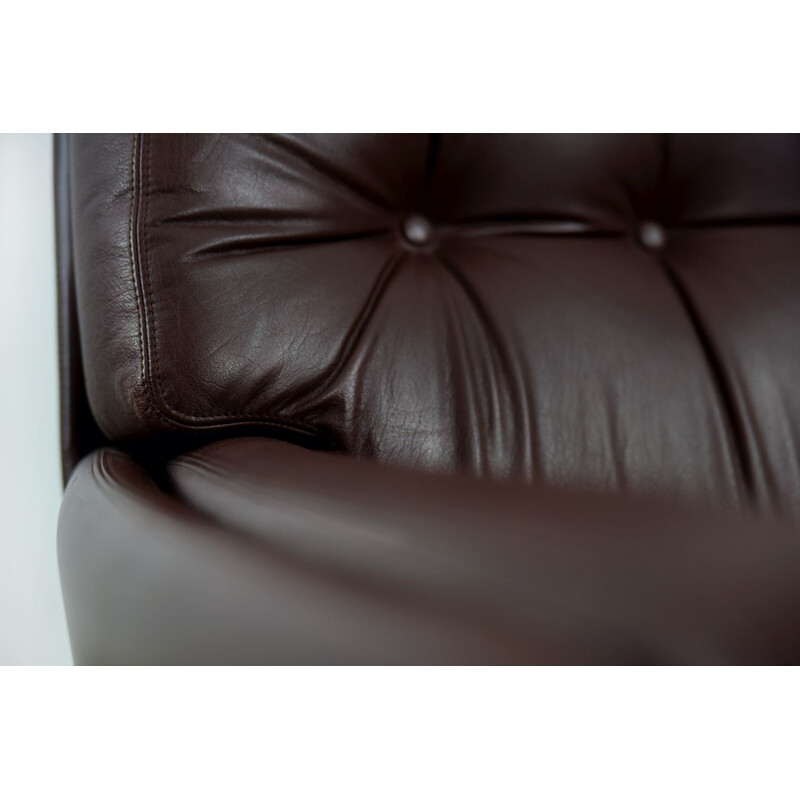 Mid-Century Brown Leather Swivel Armchair by Farstrup Møbler Danish 1960s