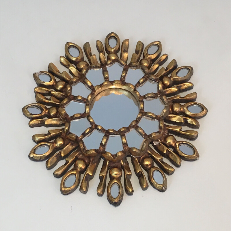 Piccolo specchio vintage in legno dorato 1970