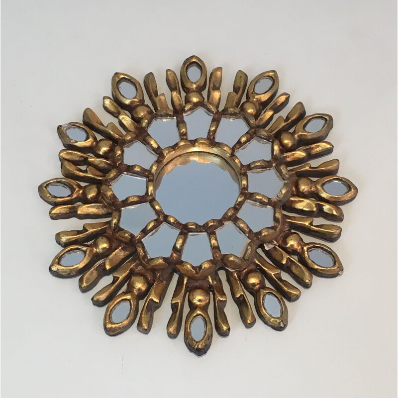 Small Vintage Mirror Sun in Wood Carved Gilded Wood 1970