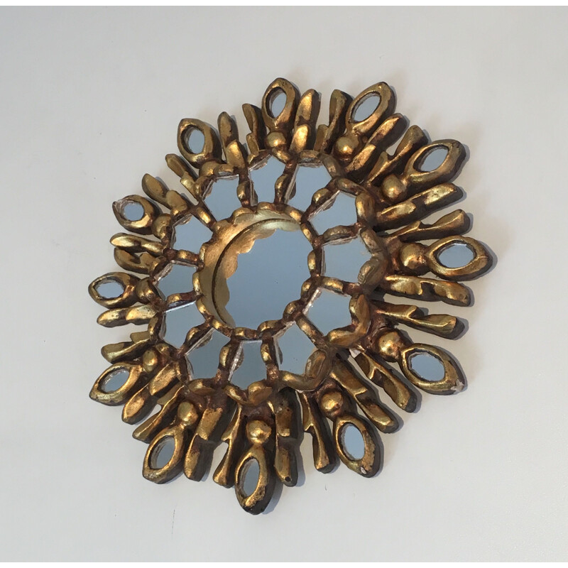 Small Vintage Mirror Sun in Wood Carved Gilded Wood 1970