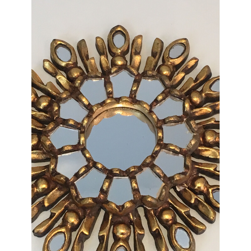 Small Vintage Mirror Sun in Wood Carved Gilded Wood 1970