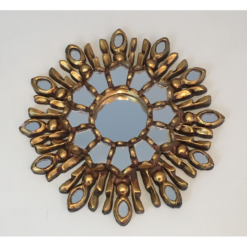 Small Vintage Mirror Sun in Wood Carved Gilded Wood 1970