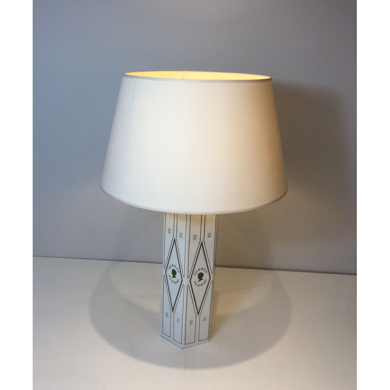 Vintage neoklassieke lamp in wit gelakt plaatstaal, Frankrijk 1970