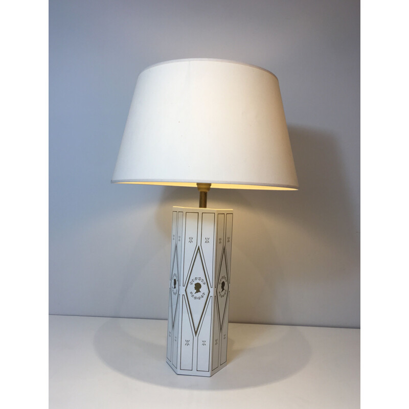Lampe vintage néoclassique en tôle laquée blanche, France 1970