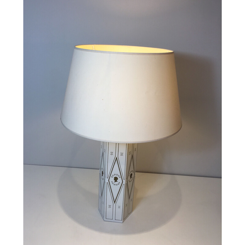 Vintage neoclassical lamp in white lacquered sheet metal, France 1970