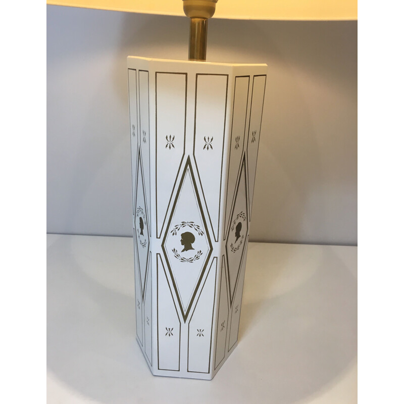 Vintage neoclassical lamp in white lacquered sheet metal, France 1970