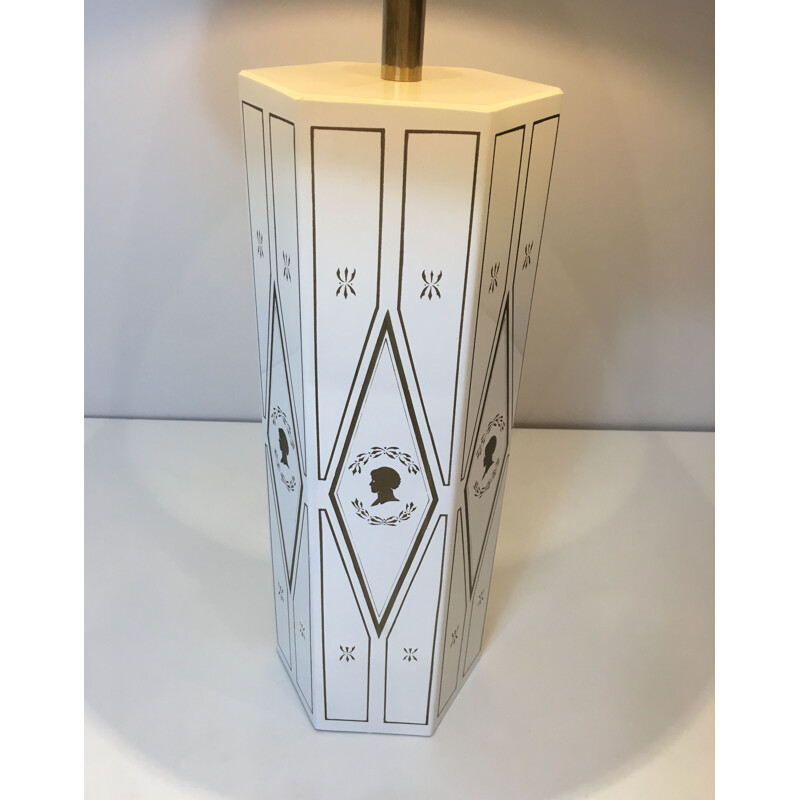 Vintage neoclassical lamp in white lacquered sheet metal, France 1970