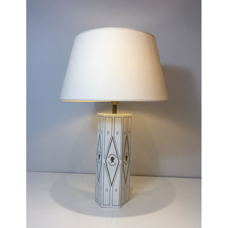 Vintage neoclassical lamp in white lacquered sheet metal, France 1970
