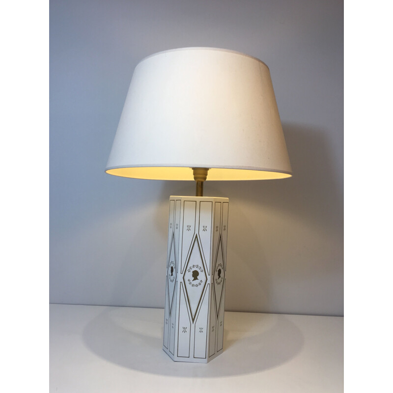 Vintage neoklassieke lamp in wit gelakt plaatstaal, Frankrijk 1970