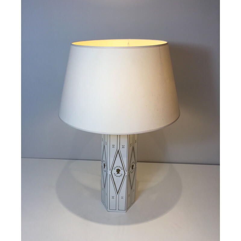 Lampe vintage néoclassique en tôle laquée blanche, France 1970