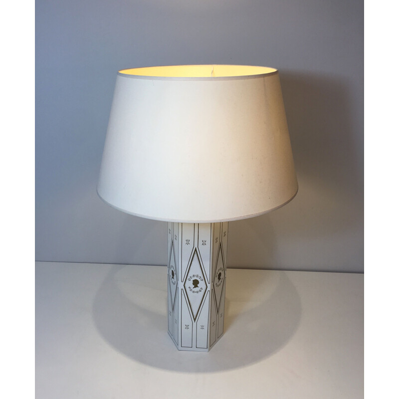 Vintage neoclassical lamp in white lacquered sheet metal, France 1970