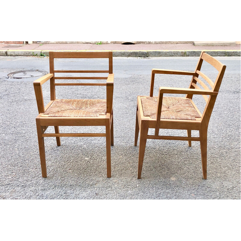 Pair of vintage oak armchairs René Gabriel 1950