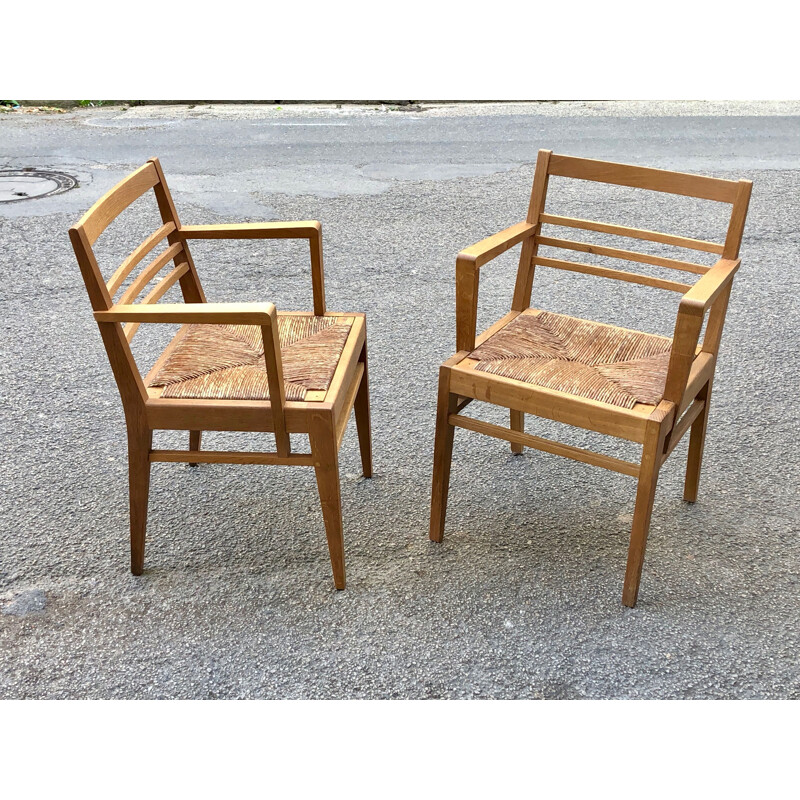 Pair of vintage oak armchairs René Gabriel 1950