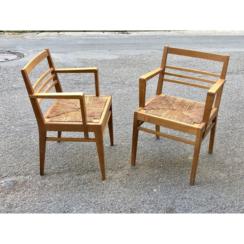 Paire de fauteuils vintage en chêne René Gabriel 1950