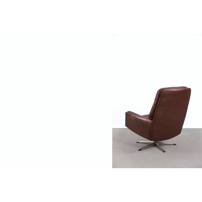 Fauteuil pivotant vintage en cuir brun par Farstrup Møbler Danois 1960