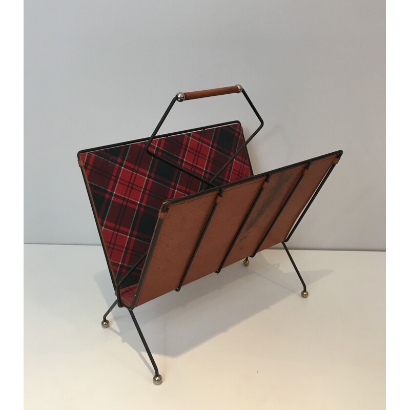 Vintage magazine rack in black lacquered metal, France 1950