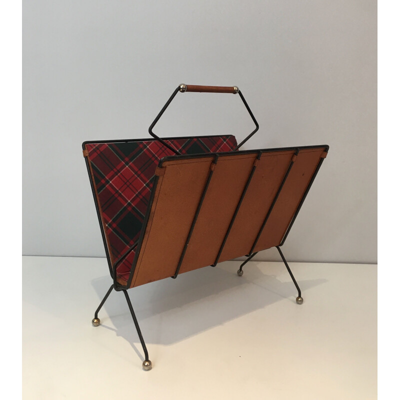 Vintage magazine rack in black lacquered metal, France 1950