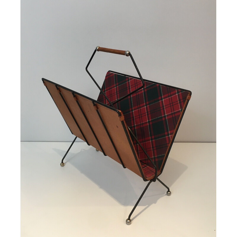 Vintage magazine rack in black lacquered metal, France 1950