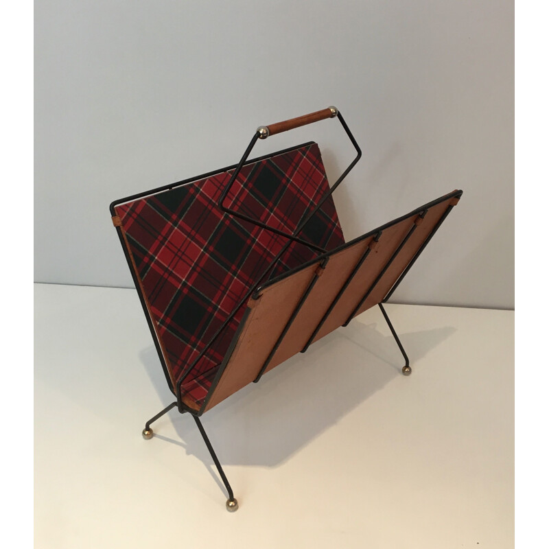 Vintage magazine rack in black lacquered metal, France 1950