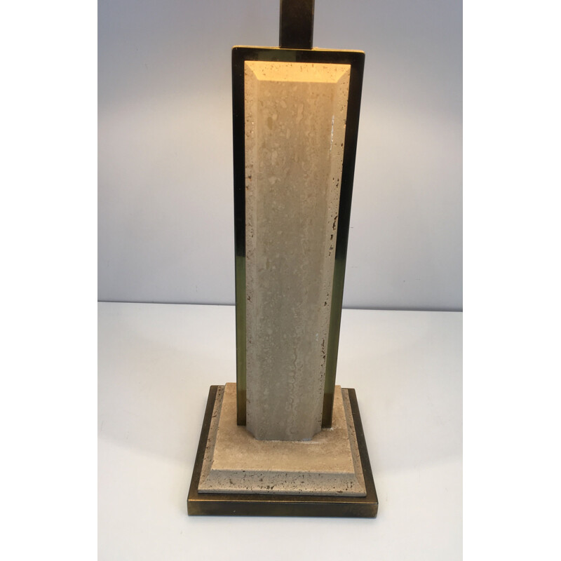 Vintage lamp in travertine and golden chrome, France 1970