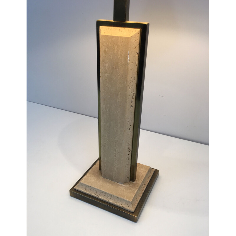 Vintage lamp in travertine and golden chrome, France 1970