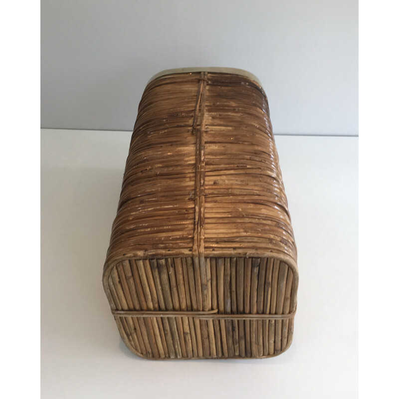 Vintage umbrella holder in Rattan and Brass 1970