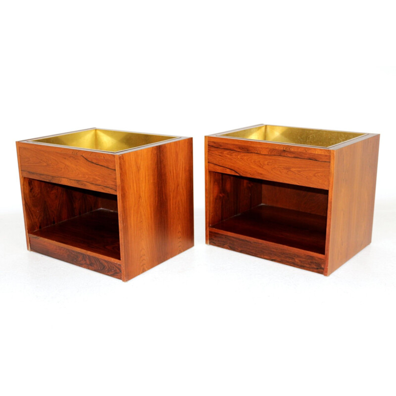 Pair of rosewood and metal vitange planters, Sweden 1960