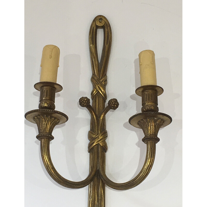 Pair of vintage bronze sconces, France 1940