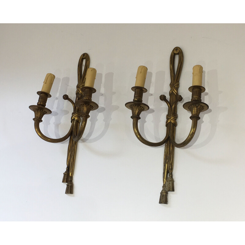 Pair of vintage bronze sconces, France 1940