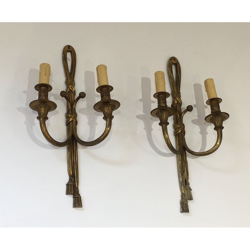 Pair of vintage bronze sconces, France 1940