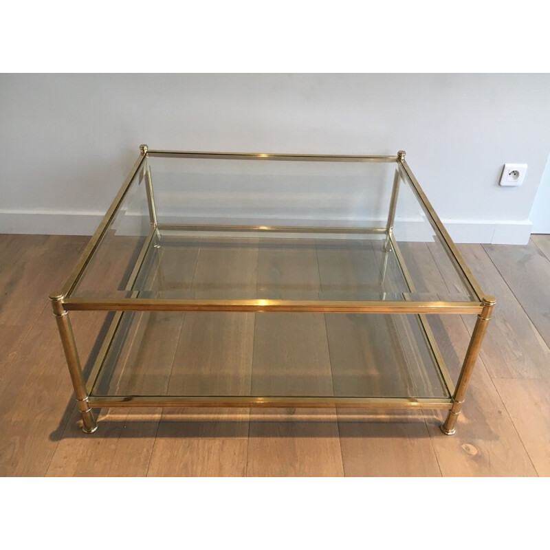 Vintage Square Brass Coffee Table 1970