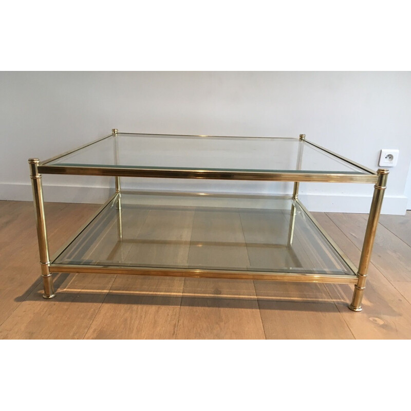 Vintage Square Brass Coffee Table 1970