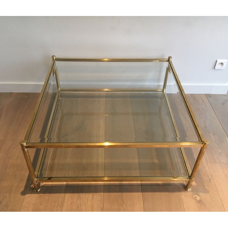 Vintage Square Brass Coffee Table 1970