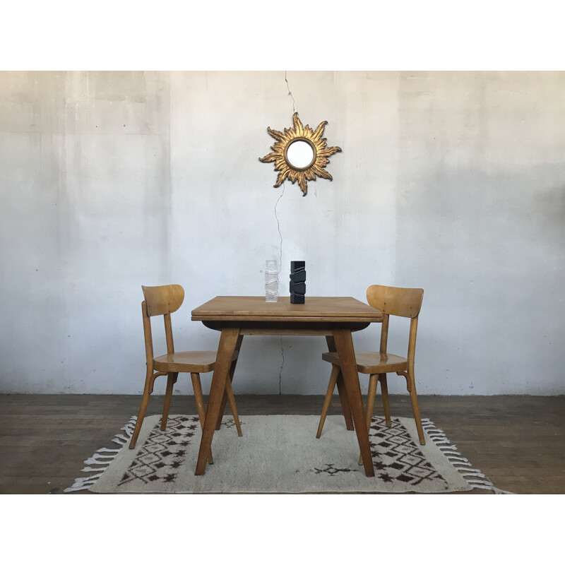 Vintage table with light oak compass legs 1950