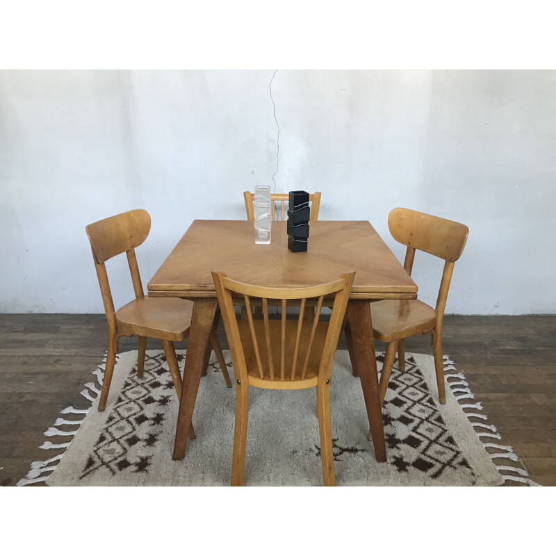 Vintage table with light oak compass legs 1950