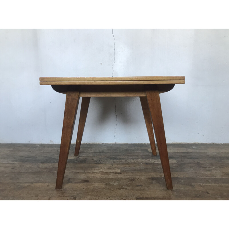 Vintage table with light oak compass legs 1950