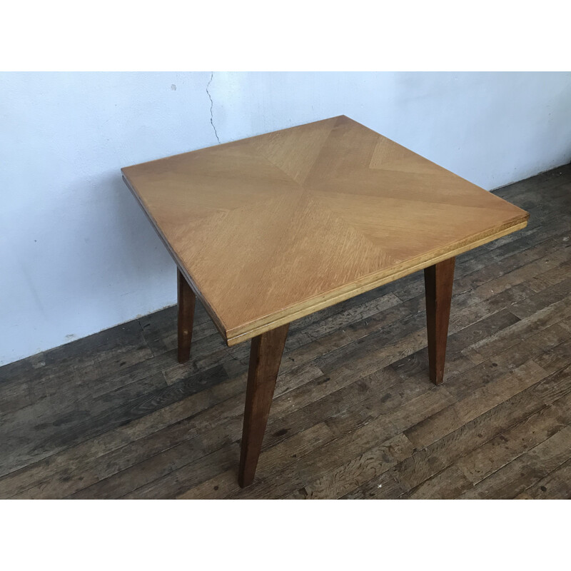 Vintage table with light oak compass legs 1950