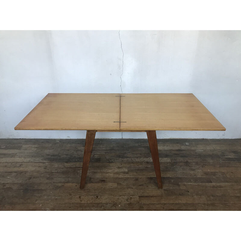 Vintage table with light oak compass legs 1950