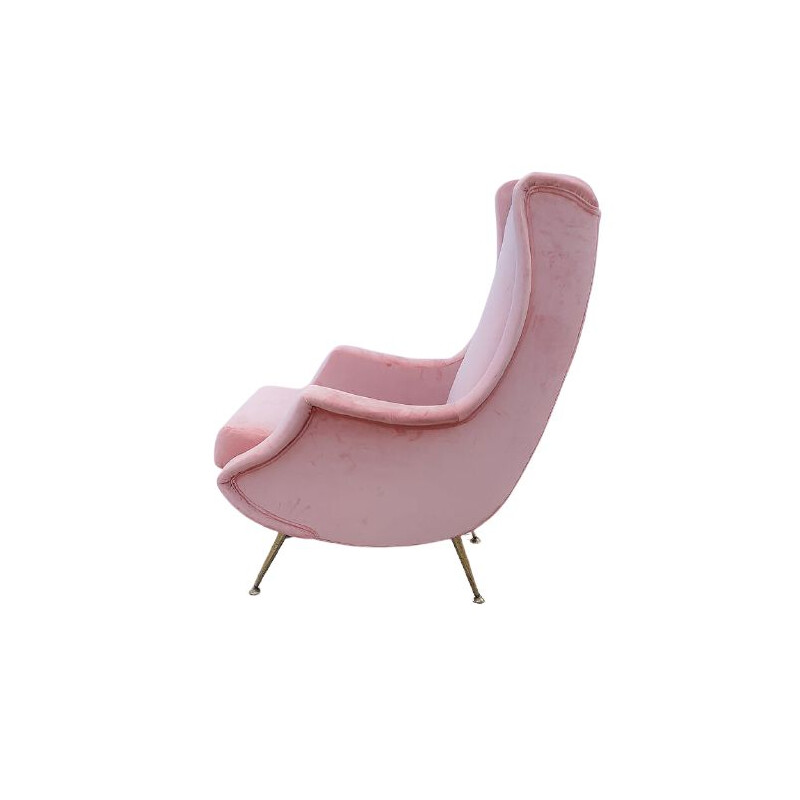 Chaise sculpturale vintage en velours rose italien 1960