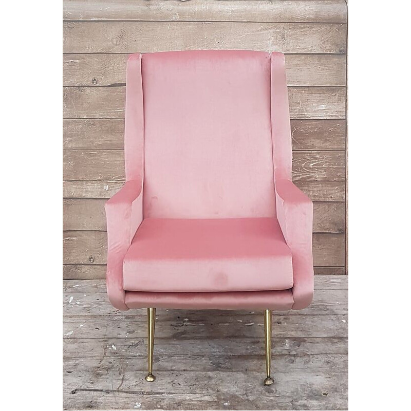 Vintage Pink Velvet Sculptural Chair Italian 1960s