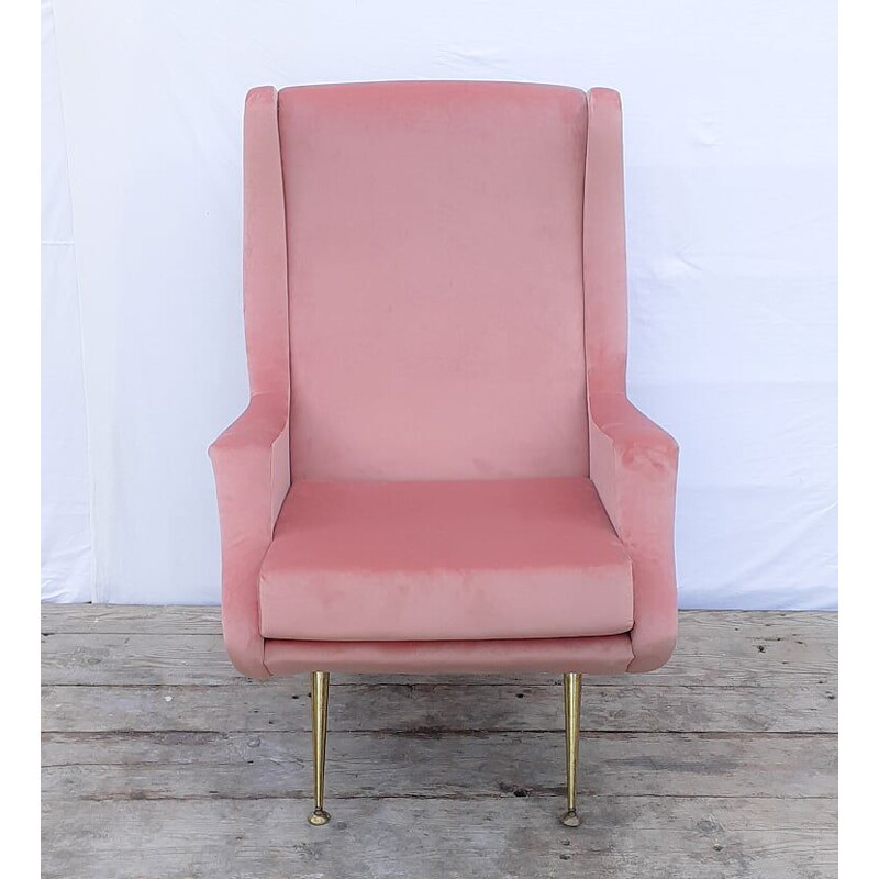 Chaise sculpturale vintage en velours rose italien 1960