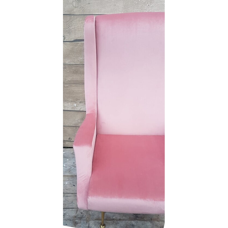 Chaise sculpturale vintage en velours rose italien 1960