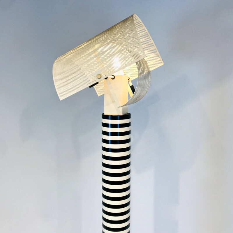 Large Vintage Floor Lamp "Shogun Terra" in black and white aluminium by Mario Botta for Artemide Italy 1986s