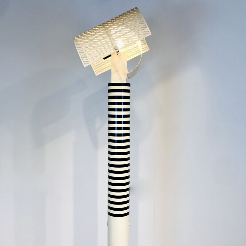 Large Vintage Floor Lamp "Shogun Terra" in black and white aluminium by Mario Botta for Artemide Italy 1986s