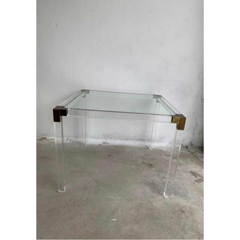 Vintage Coffee Table By Charles Hollis Jones Lucite And Brass 1970